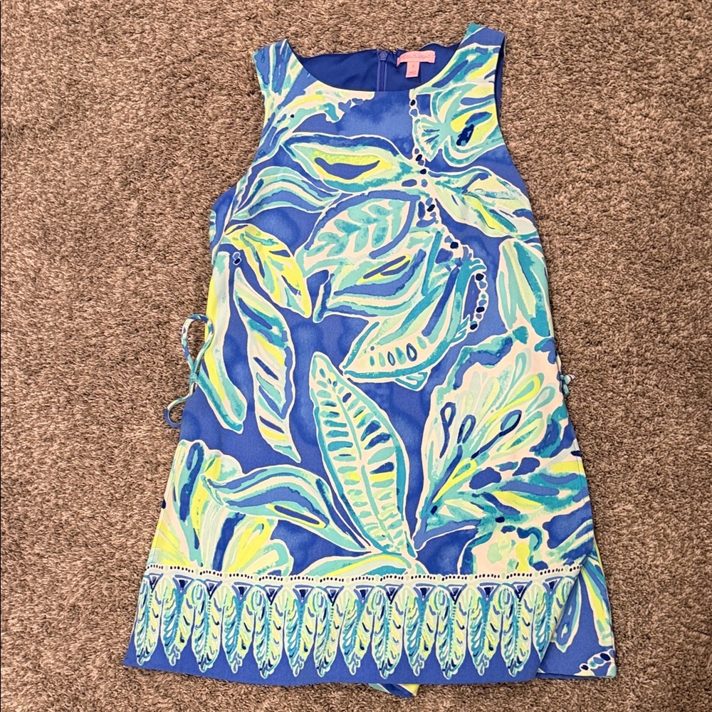 Lilly Pulitzer Blue and Green Leaf Print Dress